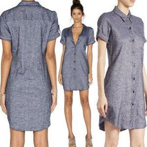 THEORY Navy Linen Stretch Chambray Shirt Dress